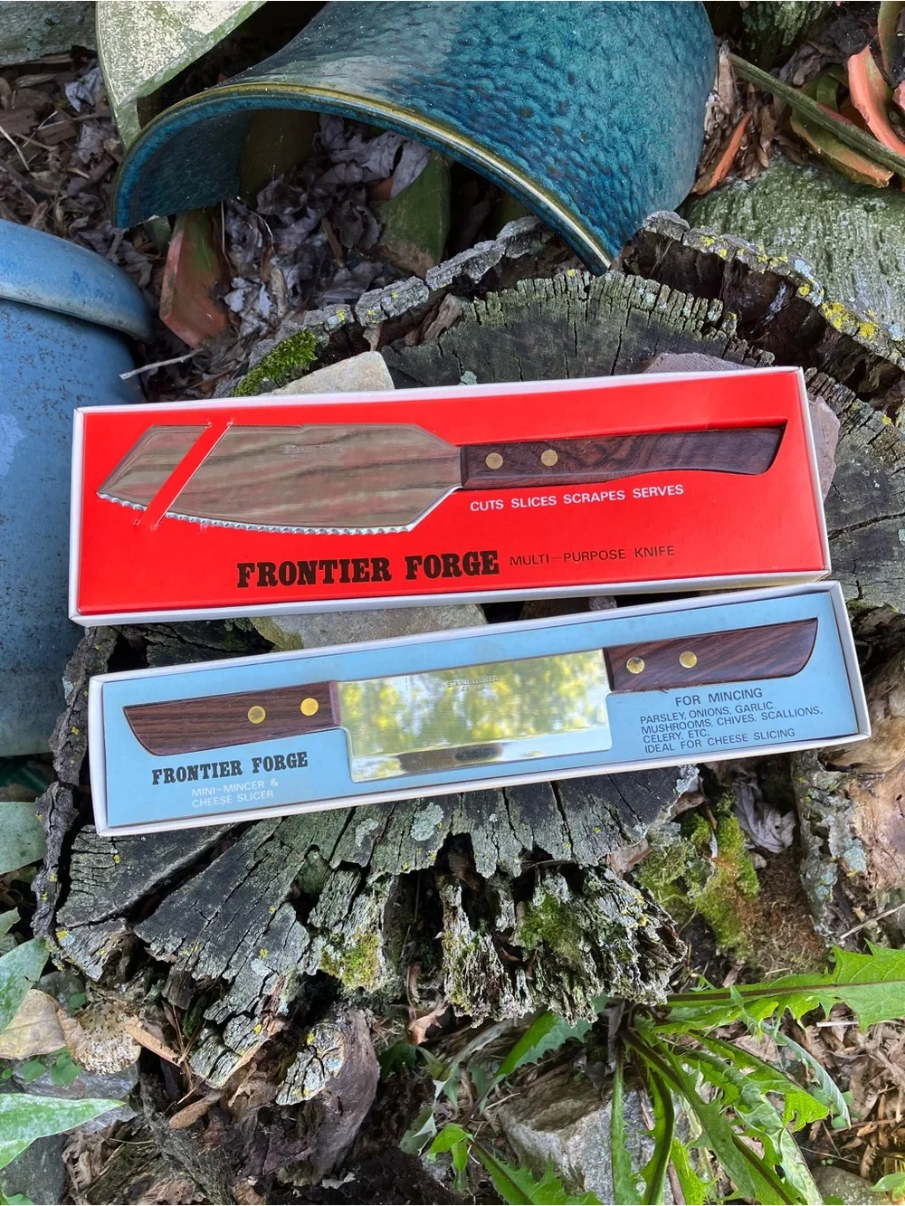 Vintage Frontier Forge Japan Knife Set of 3 in Boxes Mincer Cheese Multi-Purpose